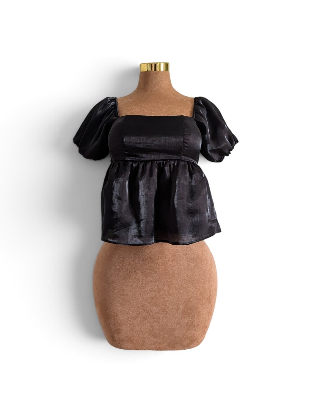 Honey & Sparkle Black Organza Puff Sleeve Babydoll Top